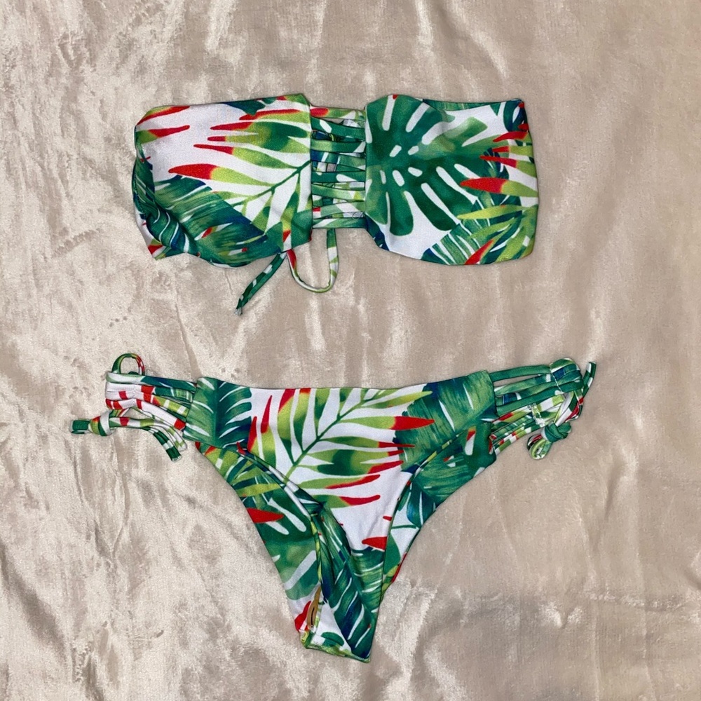 BRAND NEW LEAF PRINT STRAPPY SEXY BANDEAU BIKINI